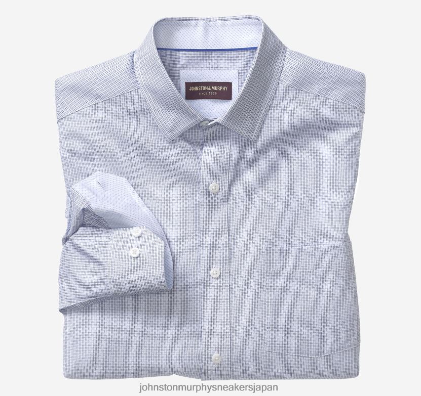 衣服 jp Johnston & Murphy 男性 長袖ドレスシャツ 青いダッシュグリッド 220460486