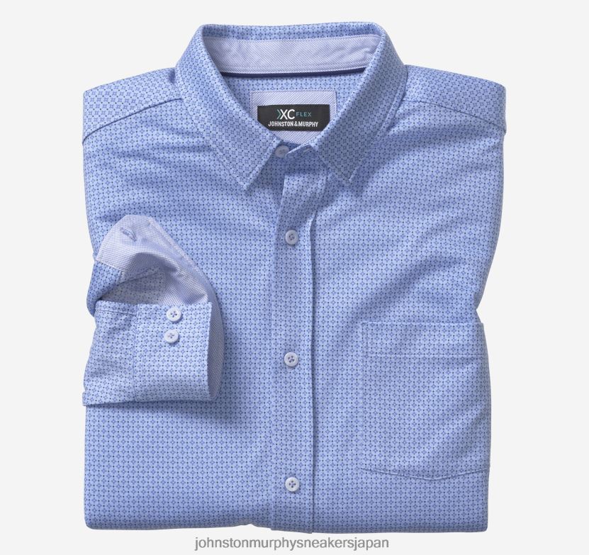 衣服 jp Johnston & Murphy 男性 XC フレックスストレッチ長袖シャツ ブルーダイヤモンドドット 220460586