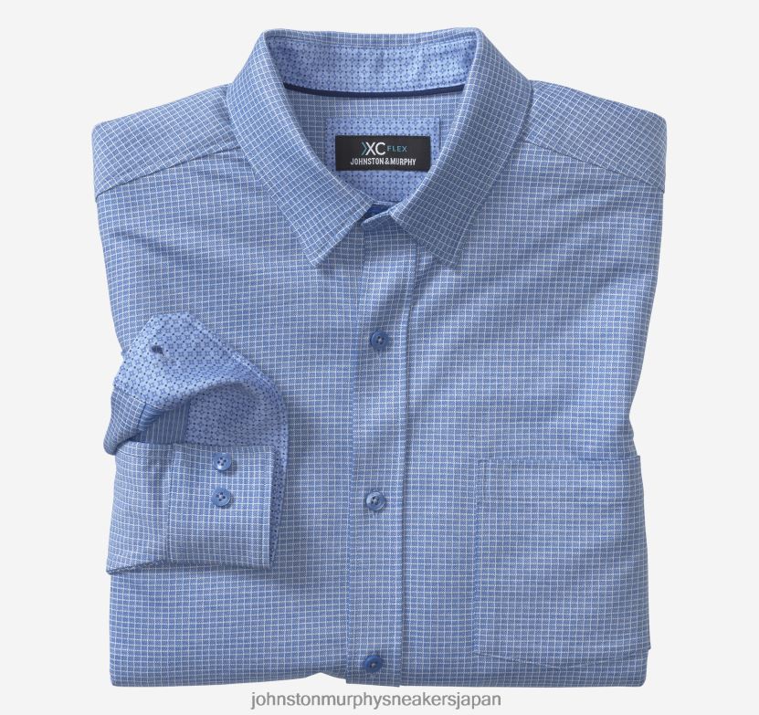 衣服 jp Johnston & Murphy 男性 XC フレックスストレッチ長袖シャツ 青いマイクログリッド 220460687