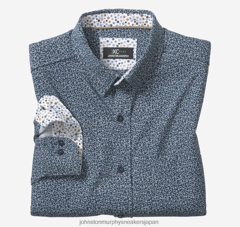 衣服 jp Johnston & Murphy 男性 XC フレックスストレッチ長袖シャツ ネイビーペイズリー 220460696