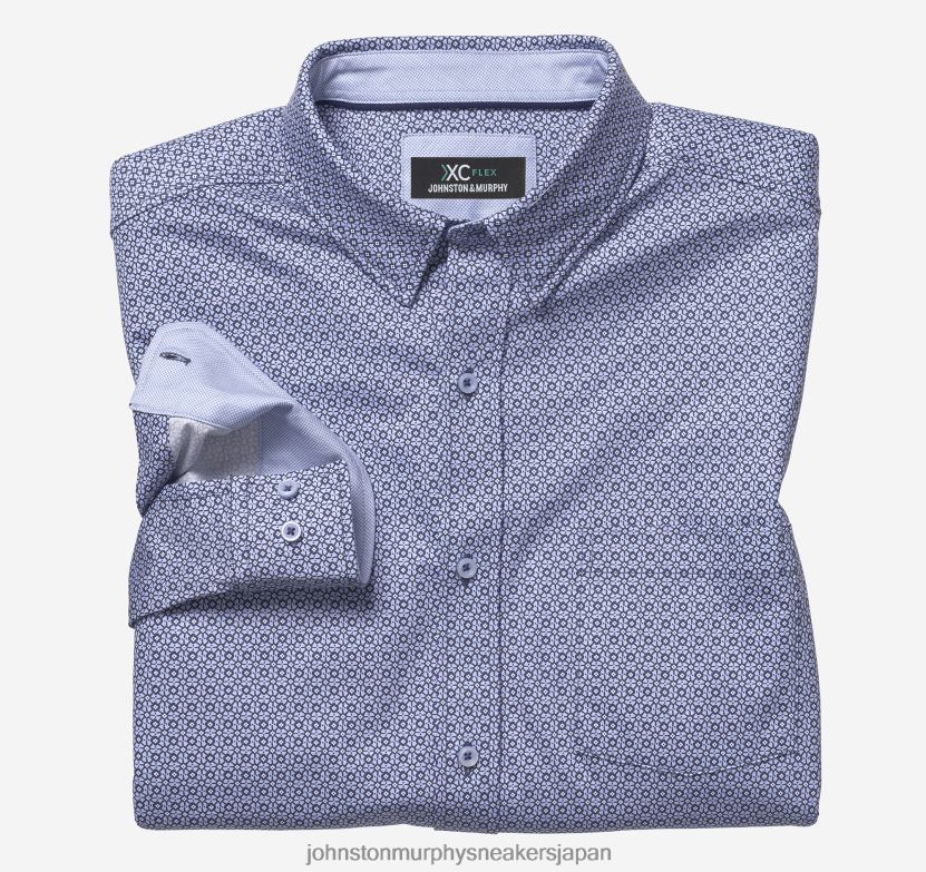 衣服 jp Johnston & Murphy 男性 XC フレックスストレッチ長袖シャツ ブルーダイヤモンドグリッドプリント 220460796