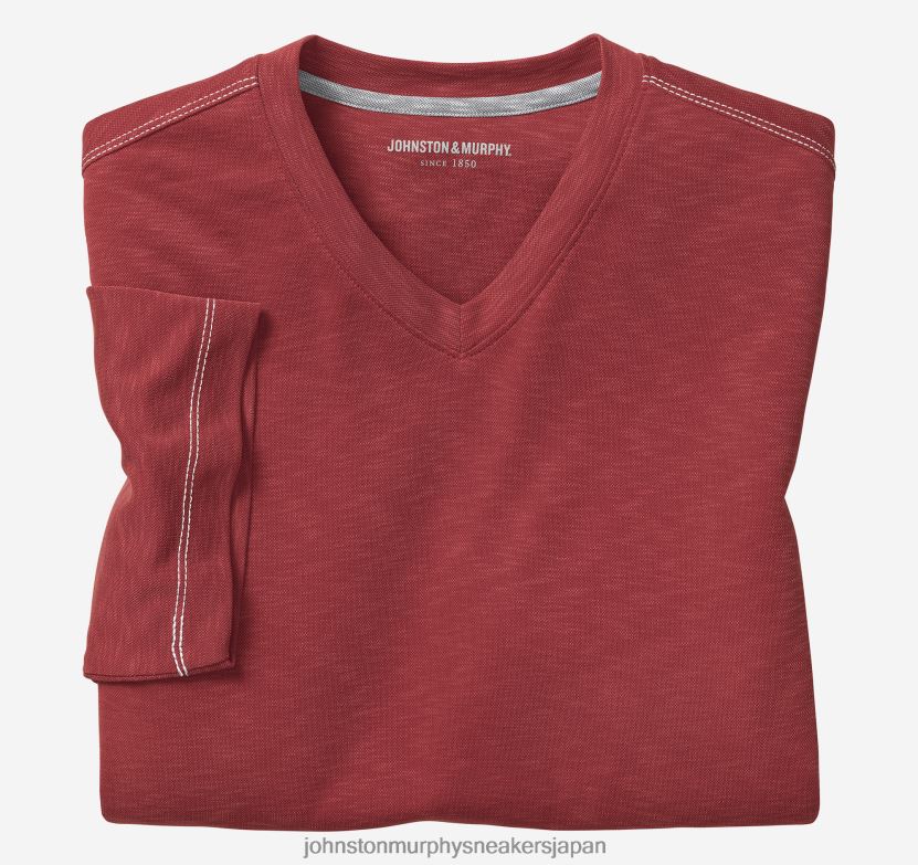 衣服 jp Johnston & Murphy 男性 ヴィンテージスラブVネックTシャツ 赤 220460683